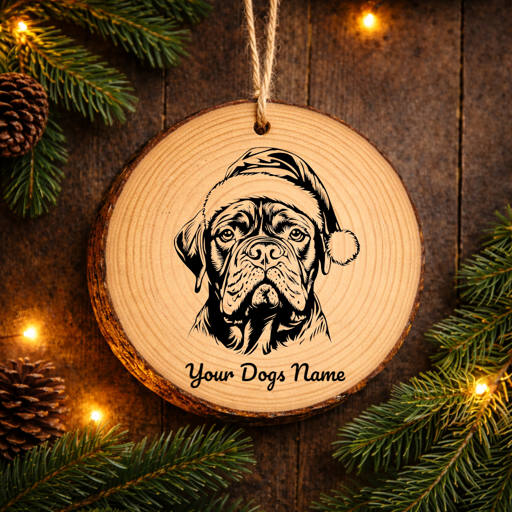 Santa Hat Dogue de Bordeaux Santa Hat Dog Rustic Pine Christmas Ornament