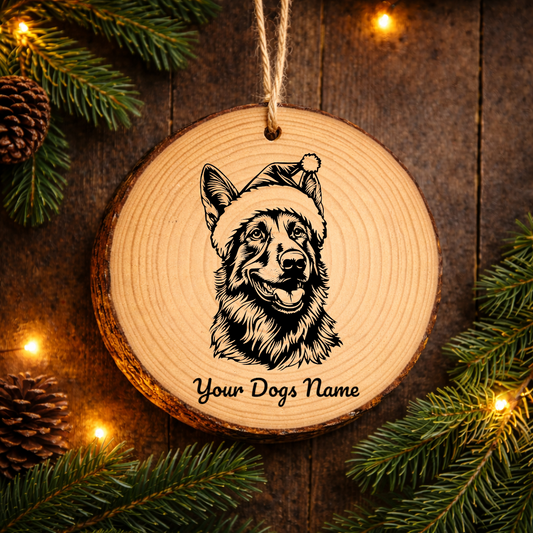 Dutch Shepherd Santa Hat Dog Rustic Pine Christmas Ornament