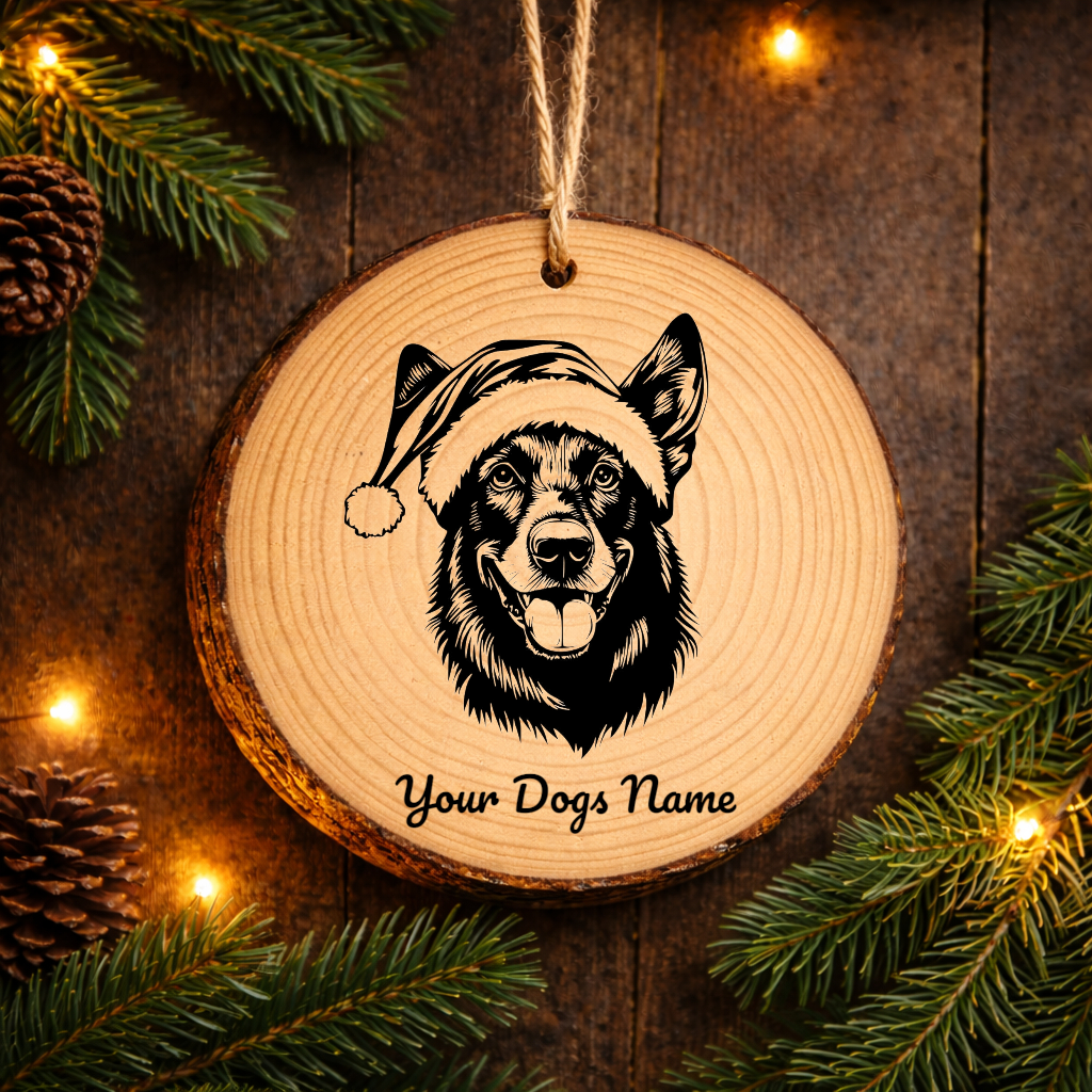 Dutch Shepherd Santa Hat Dog Rustic Pine Christmas Ornament