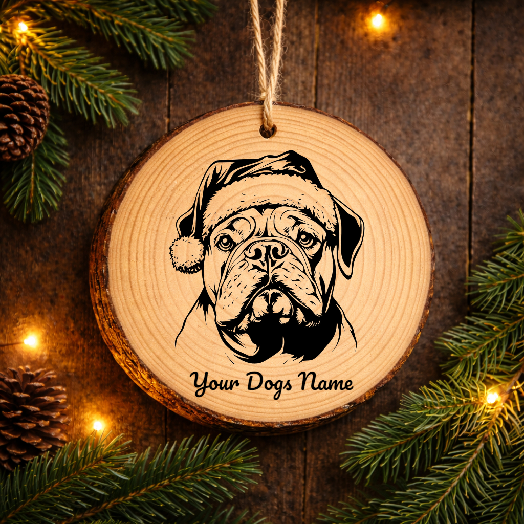 English BullSanta Hat Dog Santa Hat Dog Rustic Pine Christmas Ornament