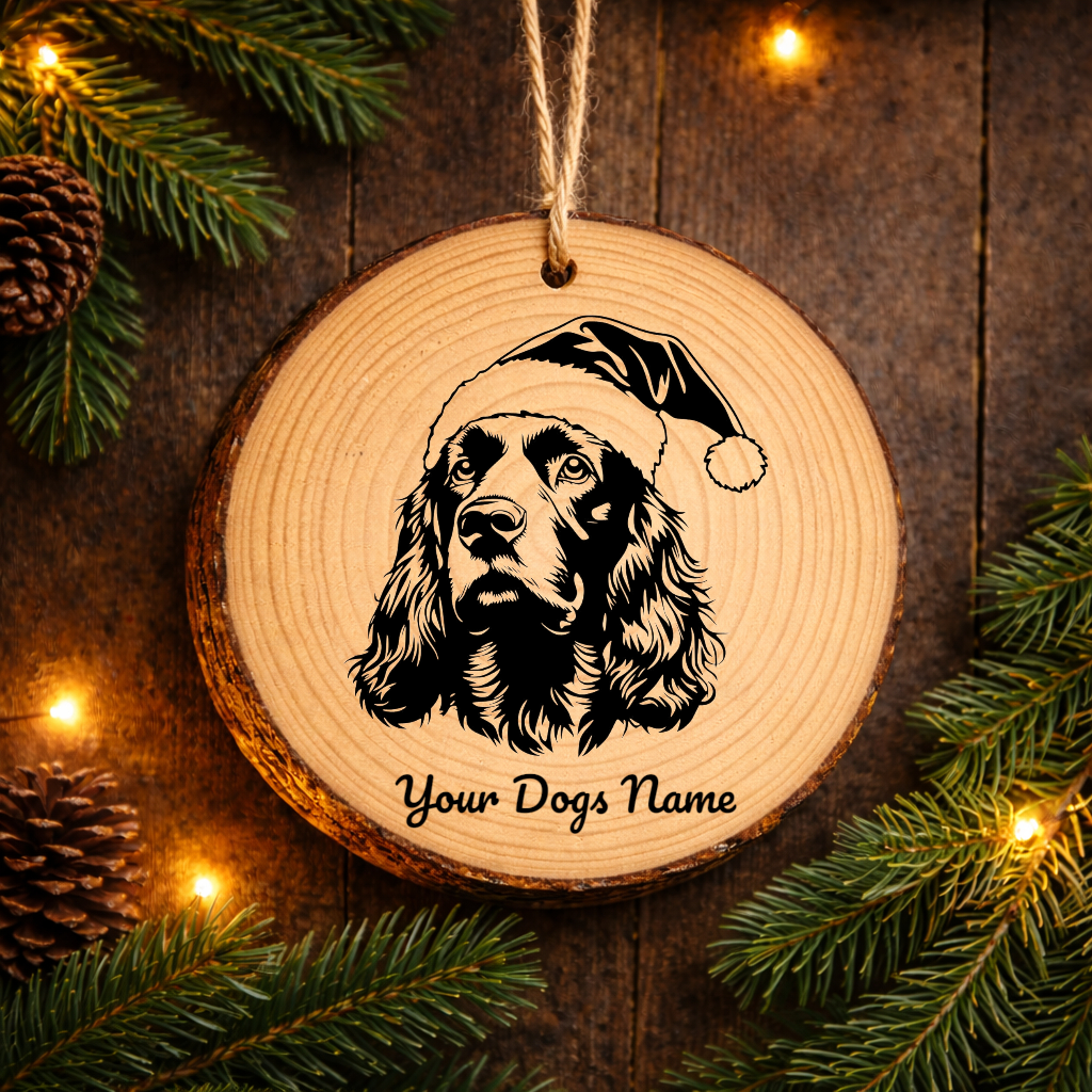 English Cocker Spaniel Santa Hat Dog Rustic Pine Christmas Ornament