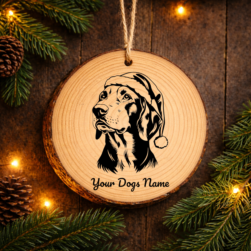 English Foxhound Santa Hat Dog Rustic Pine Christmas Ornament