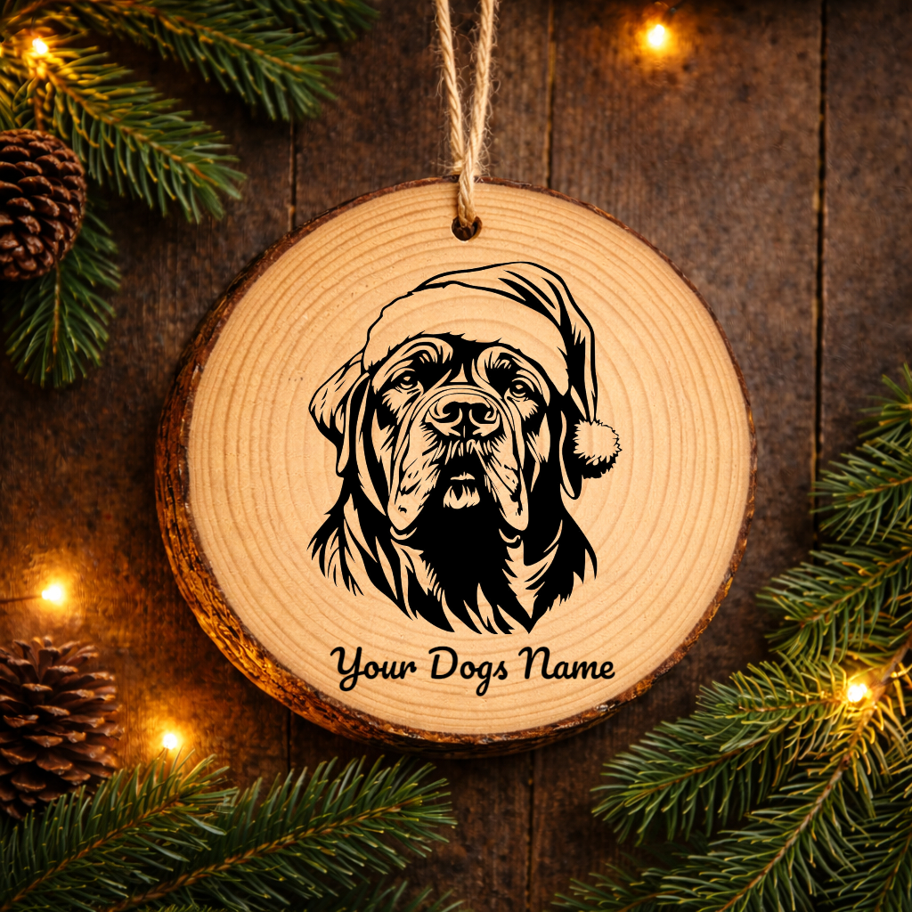 English Mastiff Santa Hat Dog Rustic Pine Christmas Ornament
