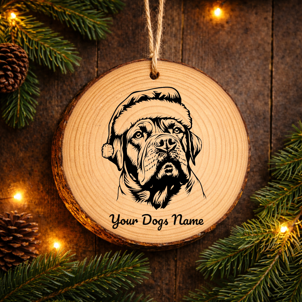 English Mastiff Santa Hat Dog Rustic Pine Christmas Ornament