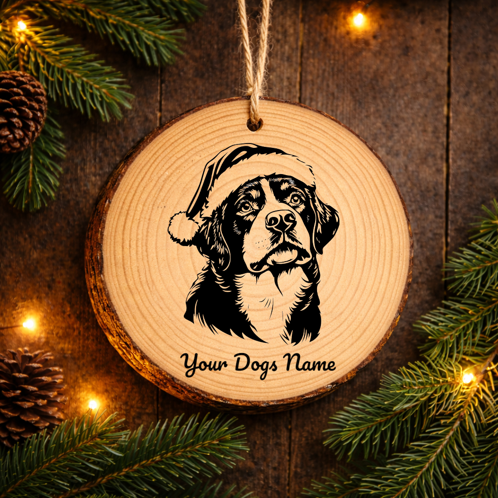 Entlebucher Mountain Santa Hat Dog Santa Hat Dog Rustic Pine Christmas Ornament