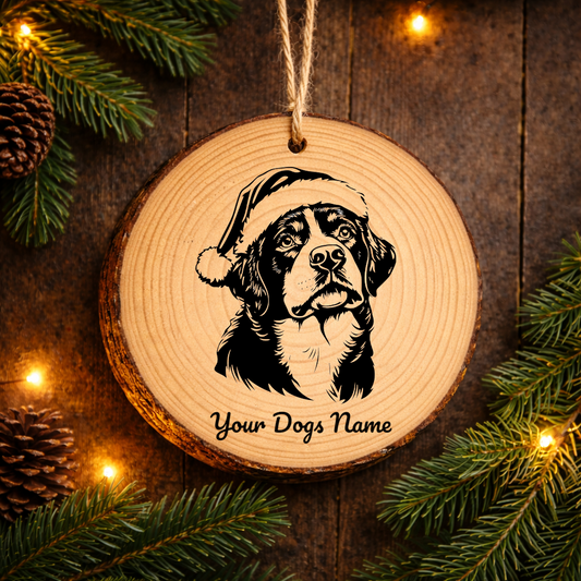 Entlebucher Mountain Santa Hat Dog Santa Hat Dog Rustic Pine Christmas Ornament