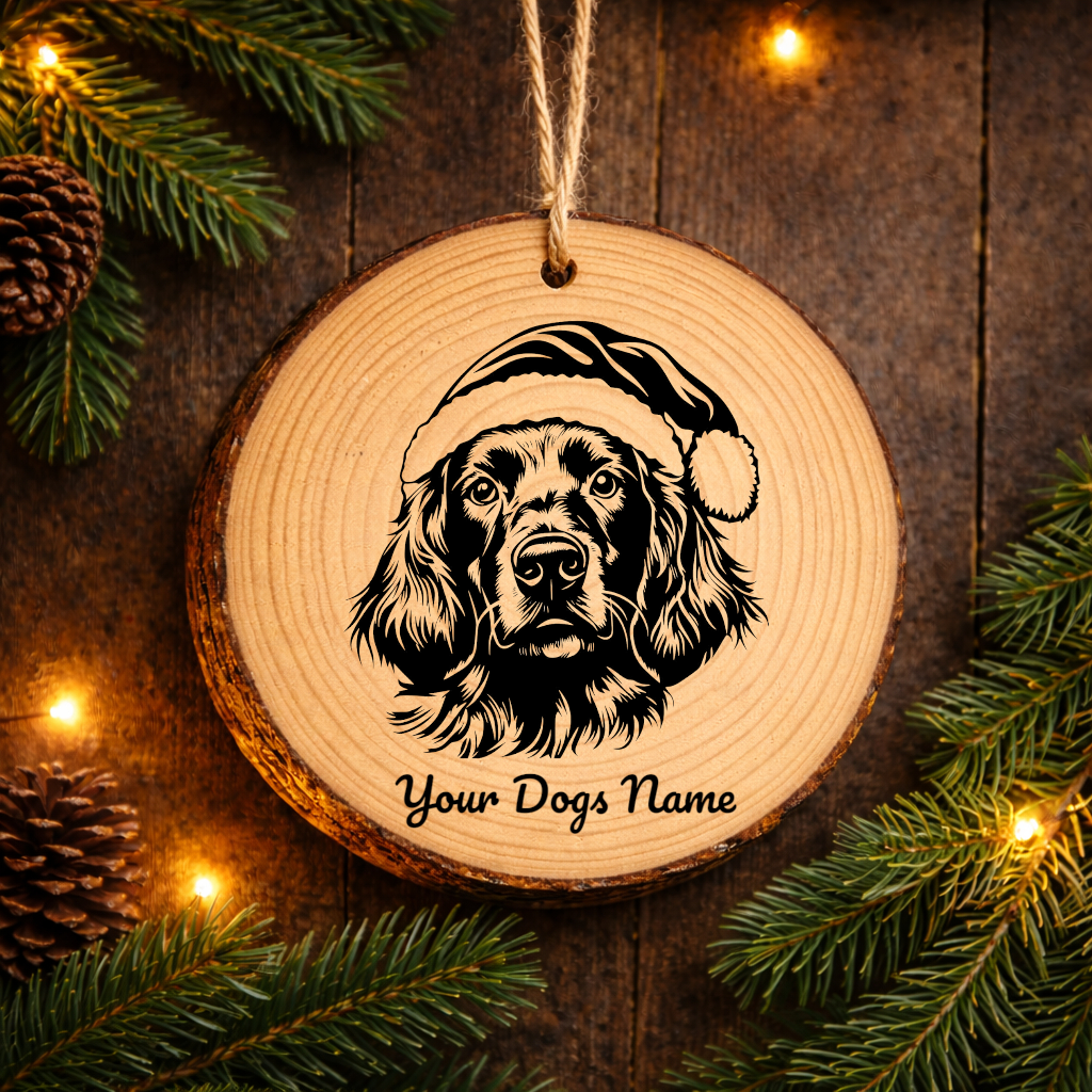 Field Spaniel Santa Hat Dog Rustic Pine Christmas Ornament