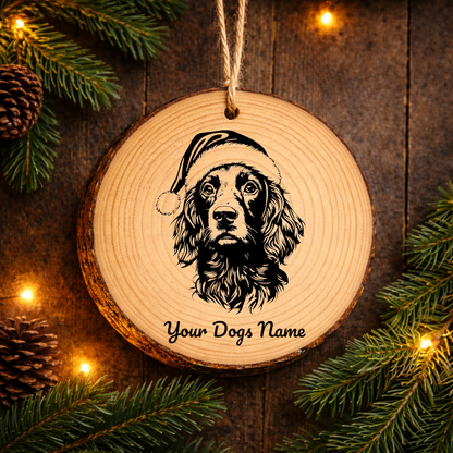 Field Spaniel Santa Hat Dog Rustic Pine Christmas Ornament