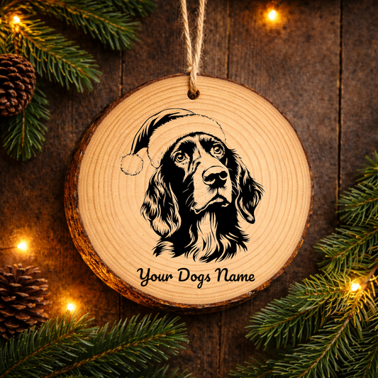 German Longhaired Pointer Santa Hat Dog Rustic Pine Christmas Ornament