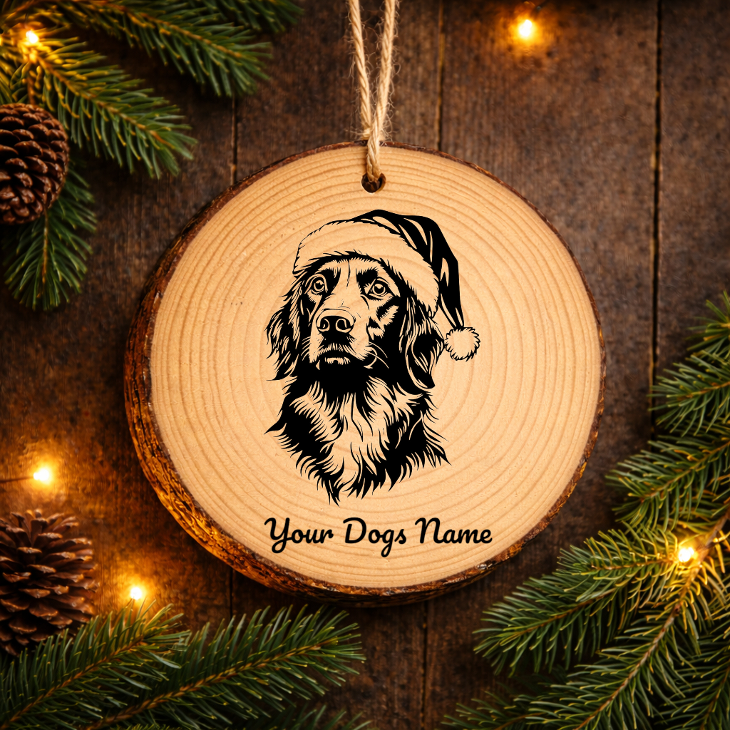 German Longhaired Pointer Santa Hat Dog Rustic Pine Christmas Ornament
