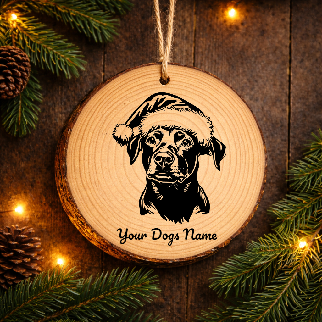 German Pinscher Santa Hat Dog Rustic Pine Christmas Ornament