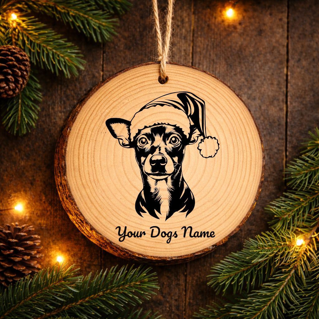 German Pinscher Santa Hat Dog Rustic Pine Christmas Ornament