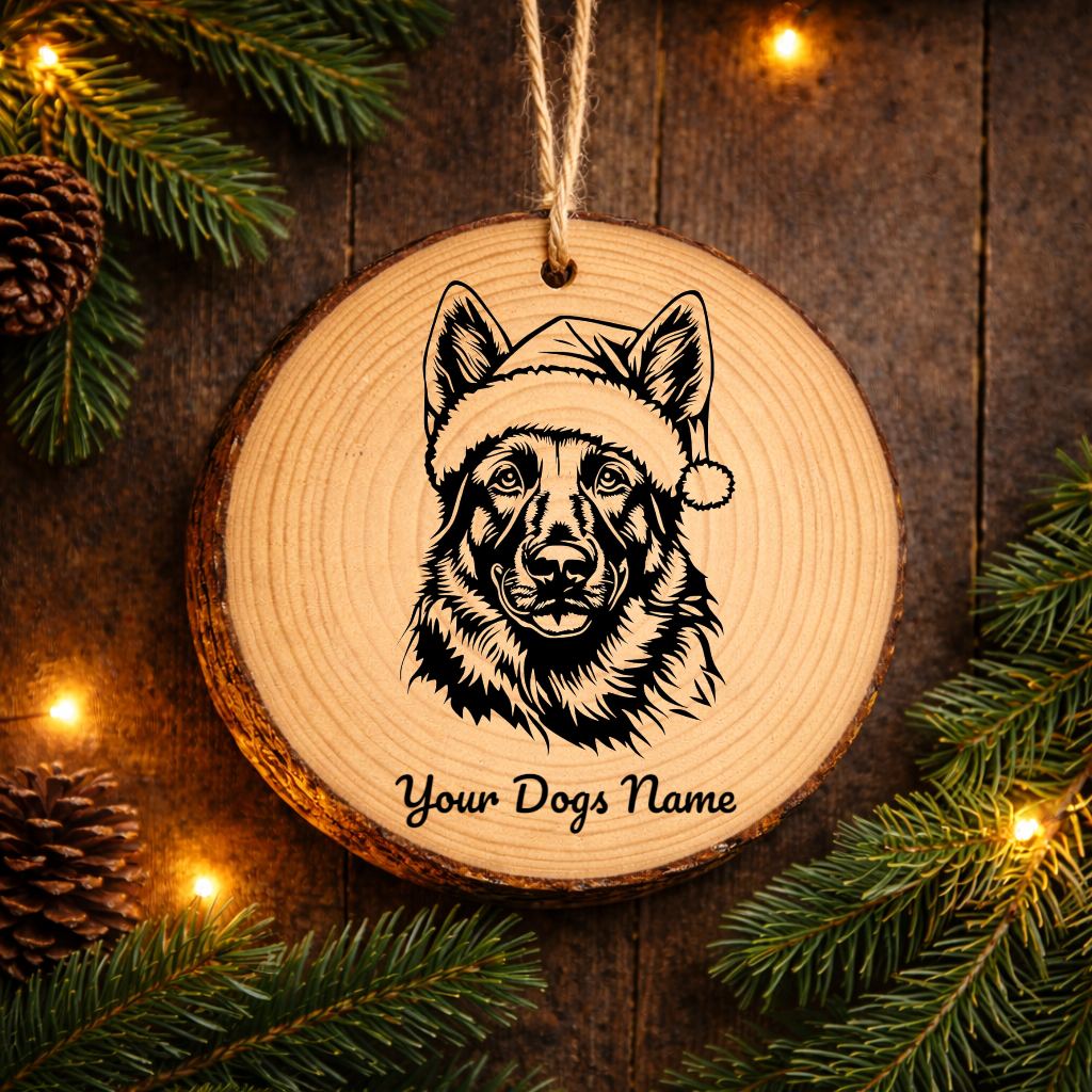 German Shepherd Santa Hat Dog Santa Hat Dog Rustic Pine Christmas Ornament