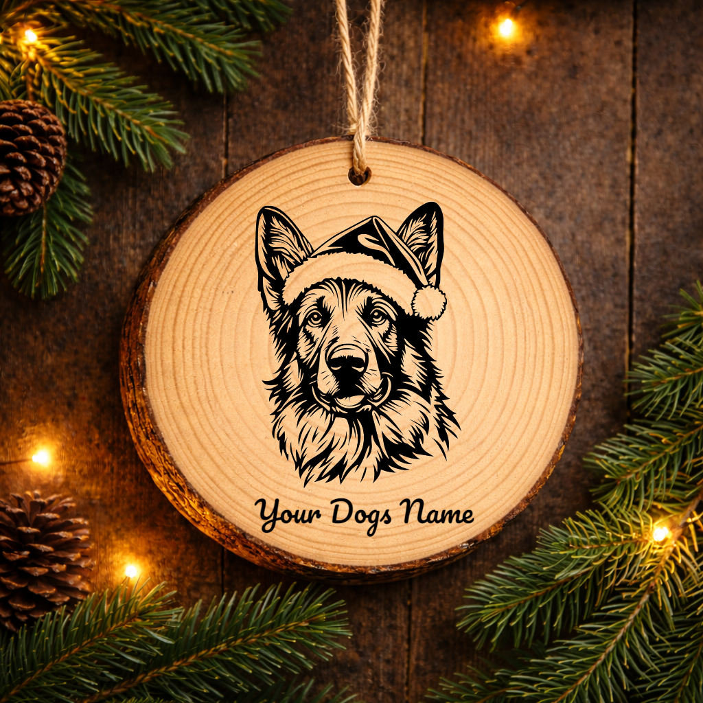 German Shepherd Santa Hat Dog Santa Hat Dog Rustic Pine Christmas Ornament