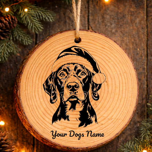 German Shorthaired Pointer Santa Hat Dog Rustic Pine Christmas Ornament