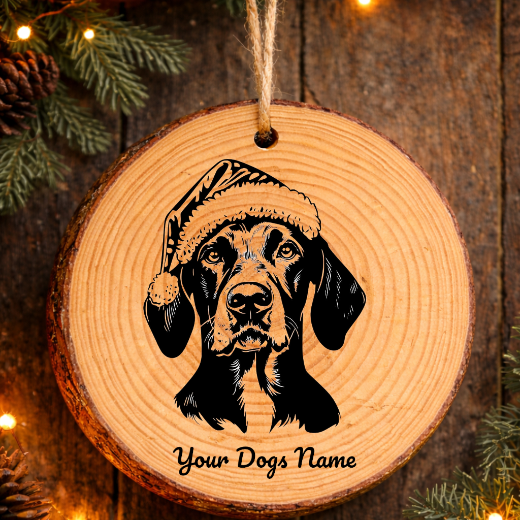 German Shorthaired Pointer Santa Hat Dog Rustic Pine Christmas Ornament