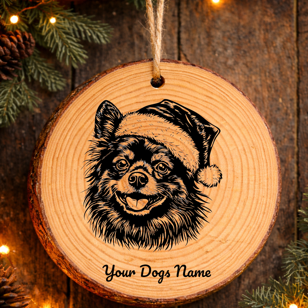 German Spitz Santa Hat Dog Rustic Pine Christmas Ornament