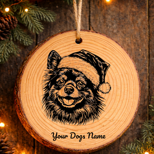 German Spitz Santa Hat Dog Rustic Pine Christmas Ornament
