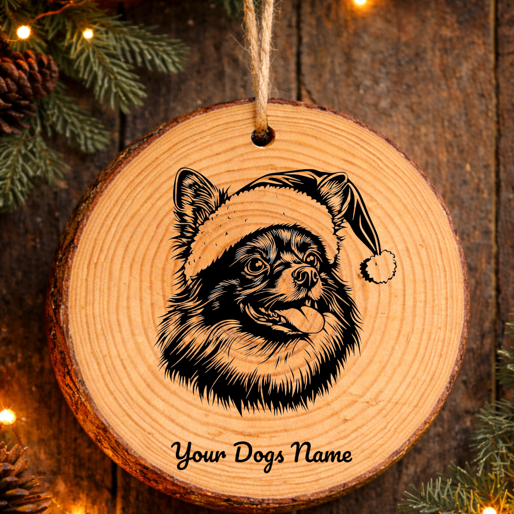 German Spitz Santa Hat Dog Rustic Pine Christmas Ornament