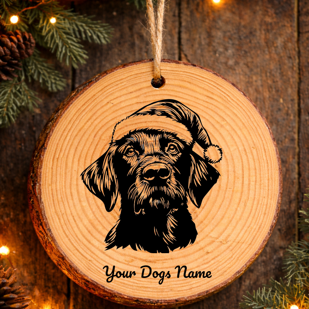 German Wirehaired Pointer Santa Hat Dog Rustic Pine Christmas Ornament