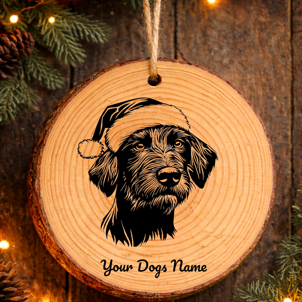 German Wirehaired Pointer Santa Hat Dog Rustic Pine Christmas Ornament