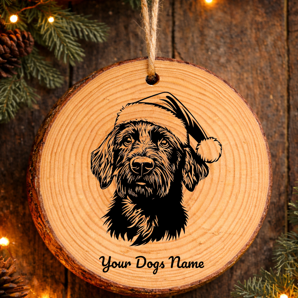 German Wirehaired Pointer Santa Hat Dog Rustic Pine Christmas Ornament