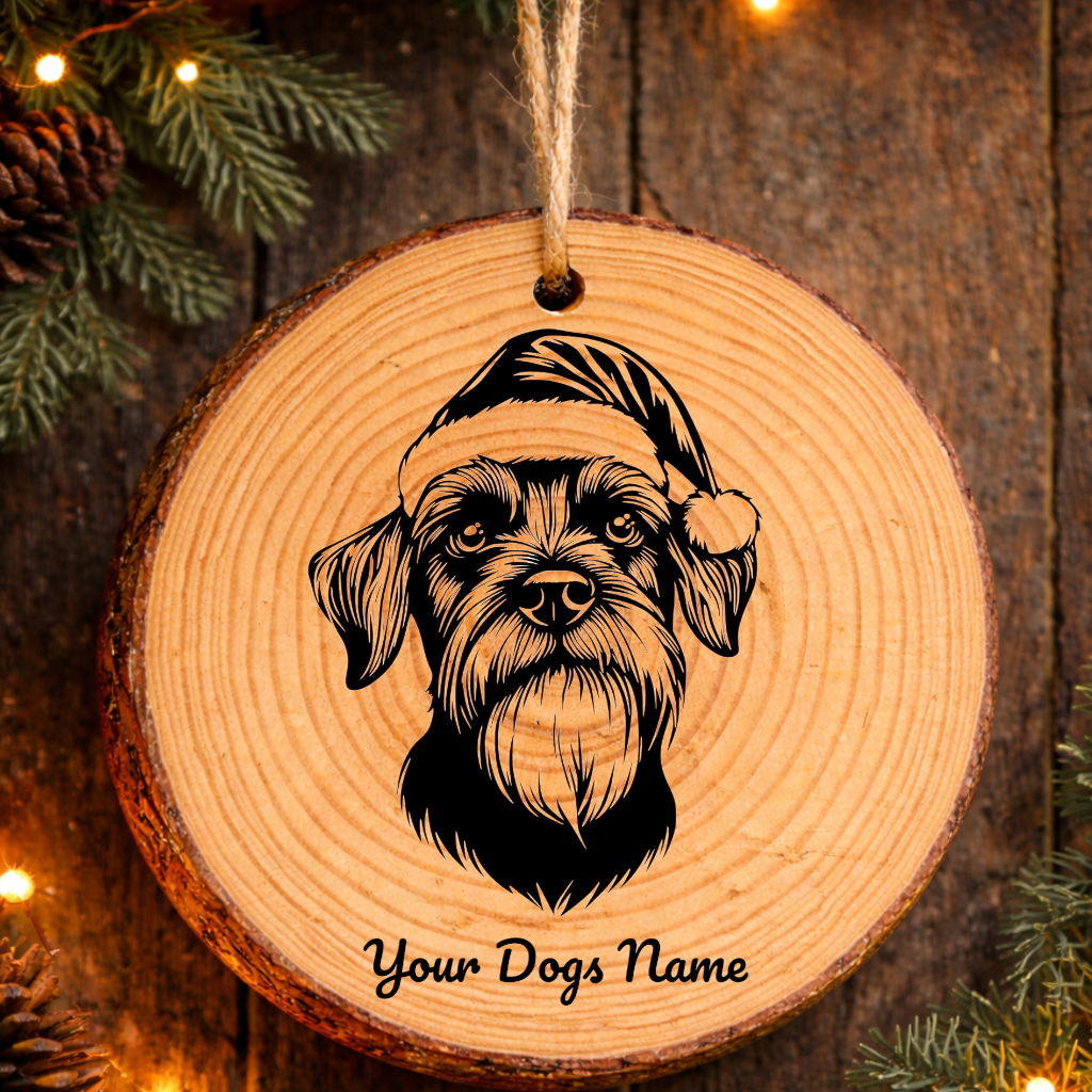Giant Schnauzer Santa Hat Dog Rustic Pine Christmas Ornament