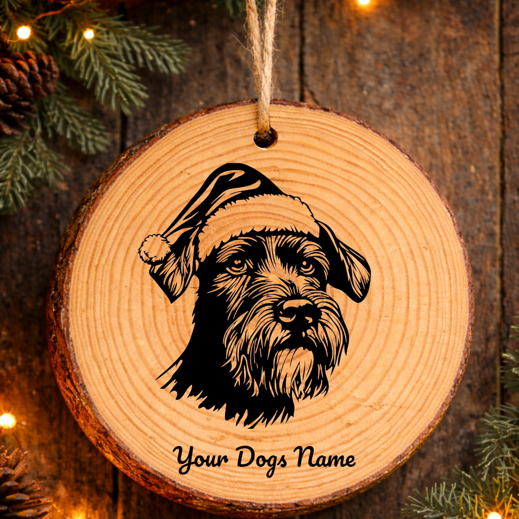 Giant Schnauzer Santa Hat Dog Rustic Pine Christmas Ornament