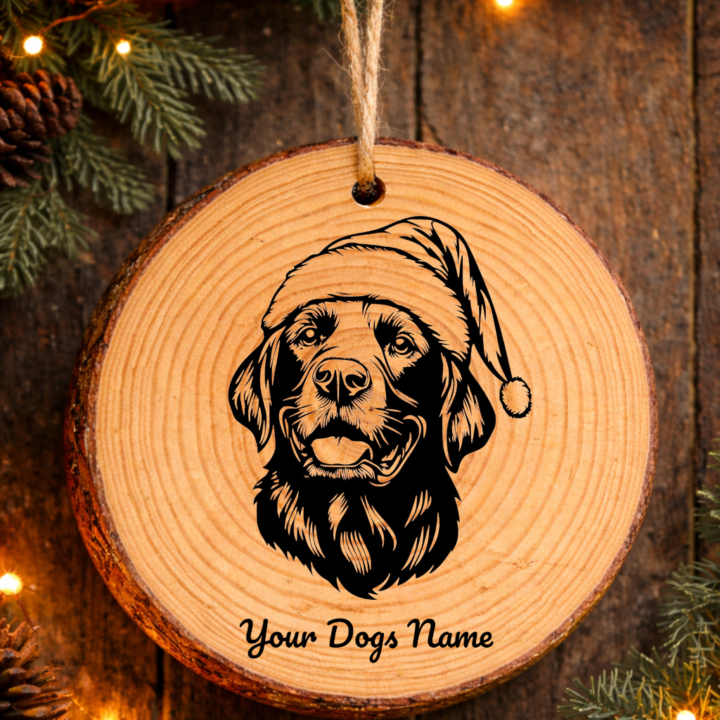 Goldador Santa Hat Dog Rustic Pine Christmas Ornament