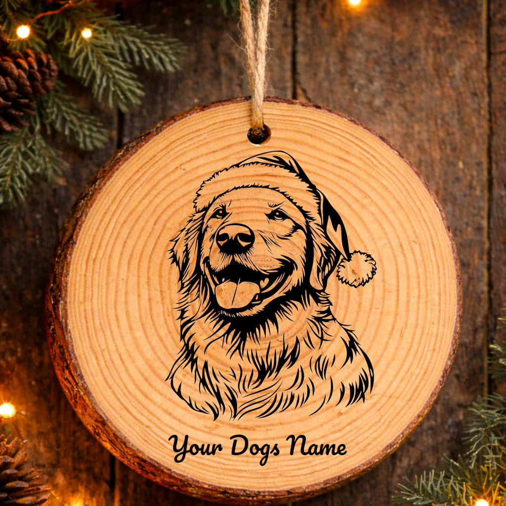 Golden Retriever Santa Hat Dog Rustic Pine Christmas Ornament