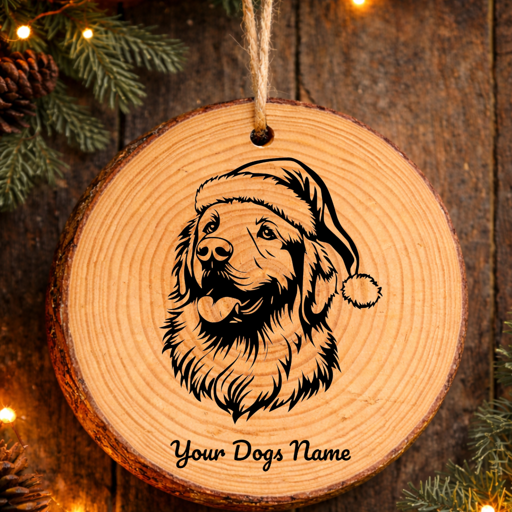 Golden Retriever Santa Hat Dog Rustic Pine Christmas Ornament