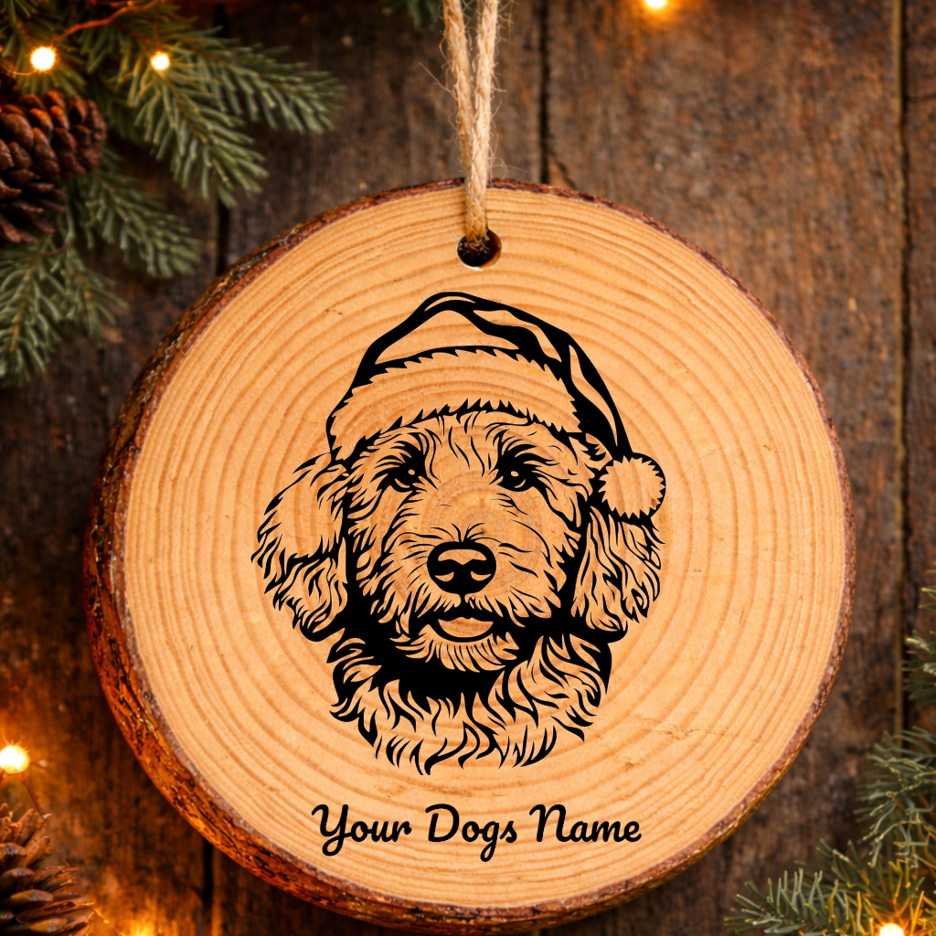 Goldendoodle Santa Hat Dog Rustic Pine Christmas Ornament