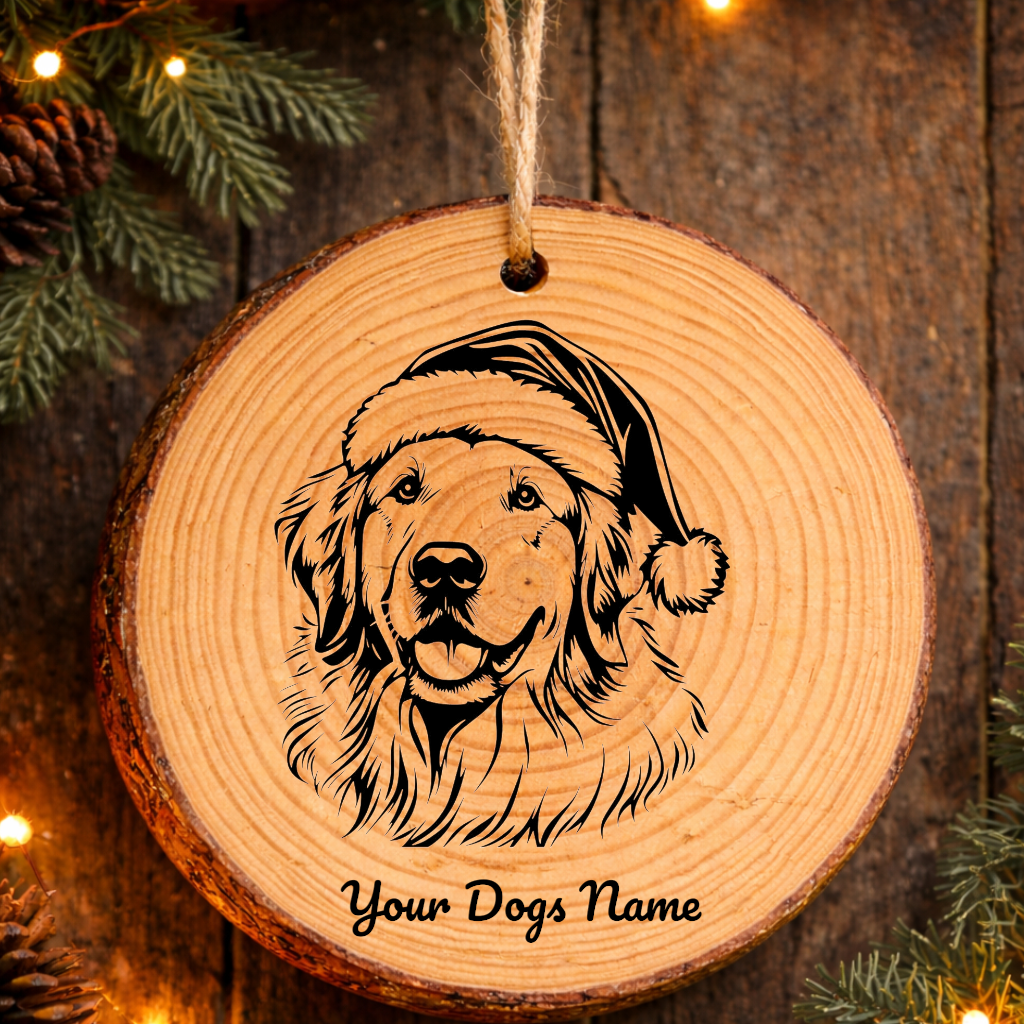 Great Pyrenees Santa Hat Dog Rustic Pine Christmas Ornament