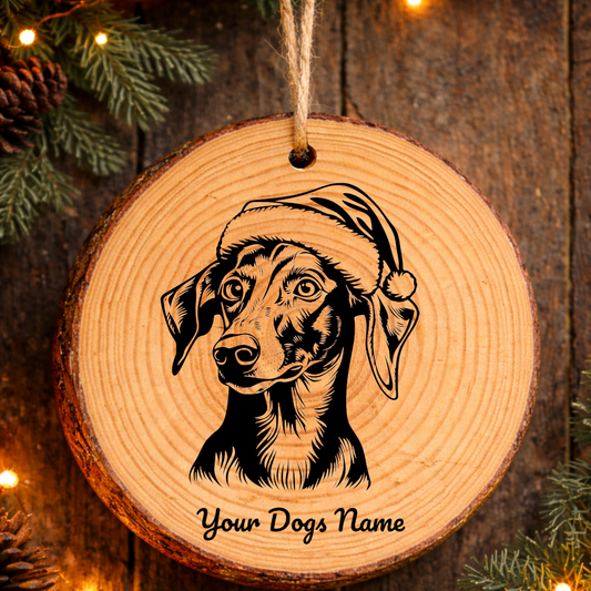 Greyhound Santa Hat Dog Rustic Pine Christmas Ornament