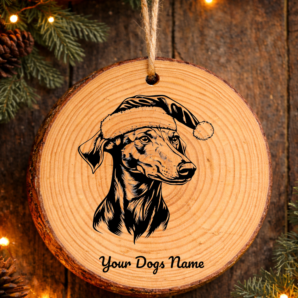 Greyhound Santa Hat Dog Rustic Pine Christmas Ornament