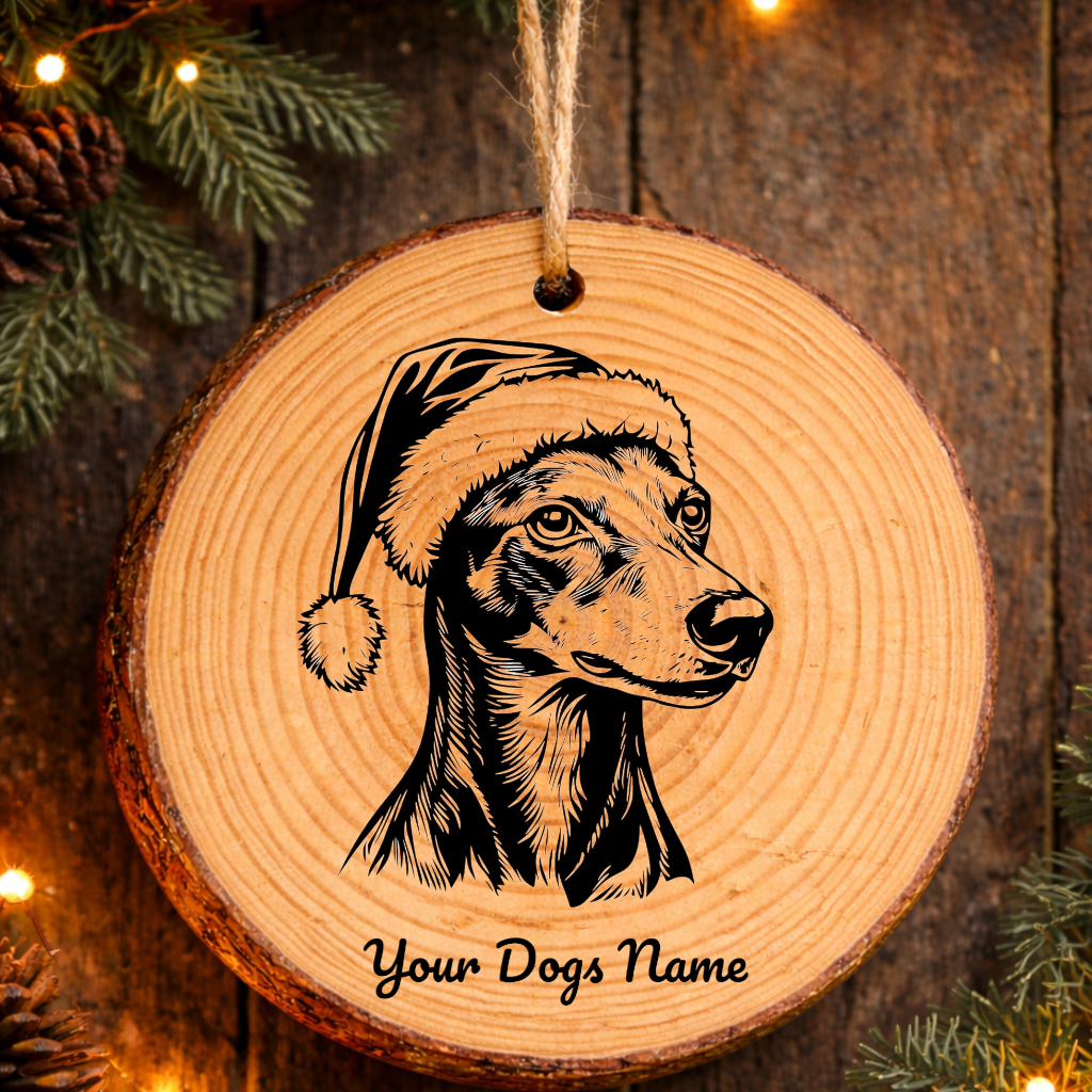 Greyhound Santa Hat Dog Rustic Pine Christmas Ornament