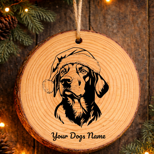 Harrier Santa Hat Dog Rustic Pine Christmas Ornament