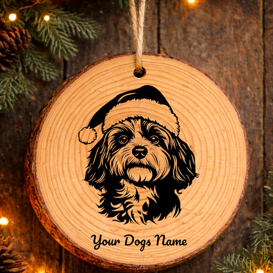 Havanese Santa Hat Dog Rustic Pine Christmas Ornament