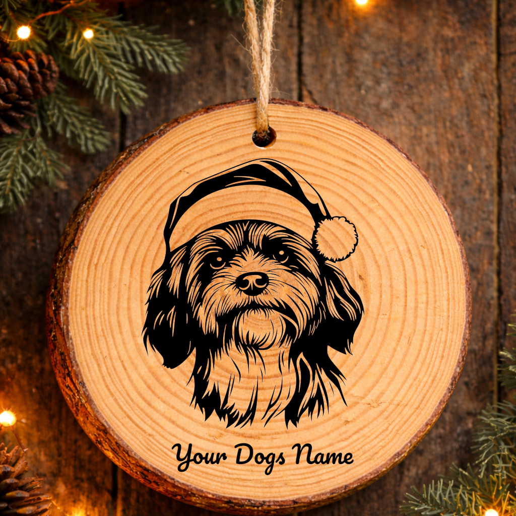 Havanese Santa Hat Dog Rustic Pine Christmas Ornament