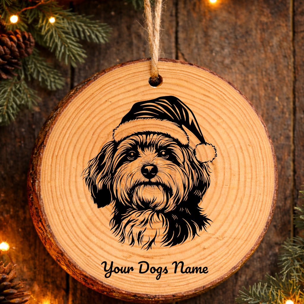 Havanese Santa Hat Dog Rustic Pine Christmas Ornament