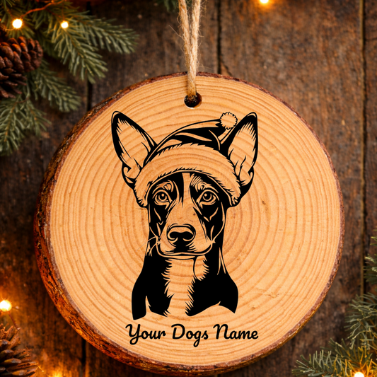 Ibizan Hound Santa Hat Dog Rustic Pine Christmas Ornament
