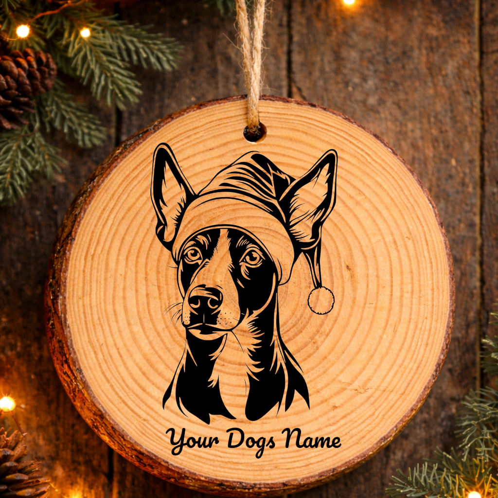 Ibizan Hound Santa Hat Dog Rustic Pine Christmas Ornament