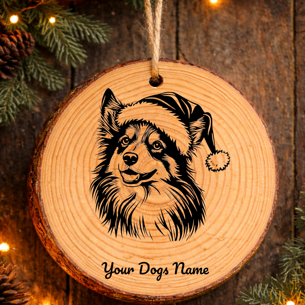 Icelandic SheepSanta Hat Dog Santa Hat Dog Rustic Pine Christmas Ornament