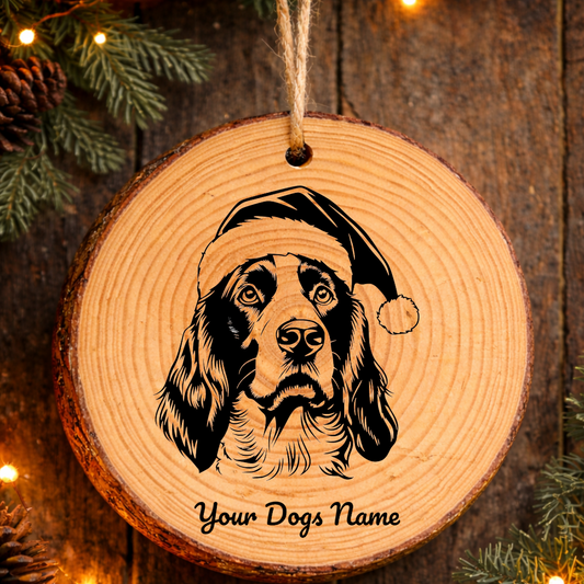 Irish Red and White Setter Santa Hat Dog Rustic Pine Christmas Ornament