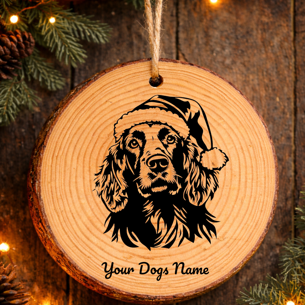 Irish Setter Santa Hat Dog Rustic Pine Christmas Ornament