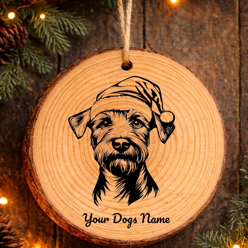 Irish Terrier Santa Hat Dog Rustic Pine Christmas Ornament