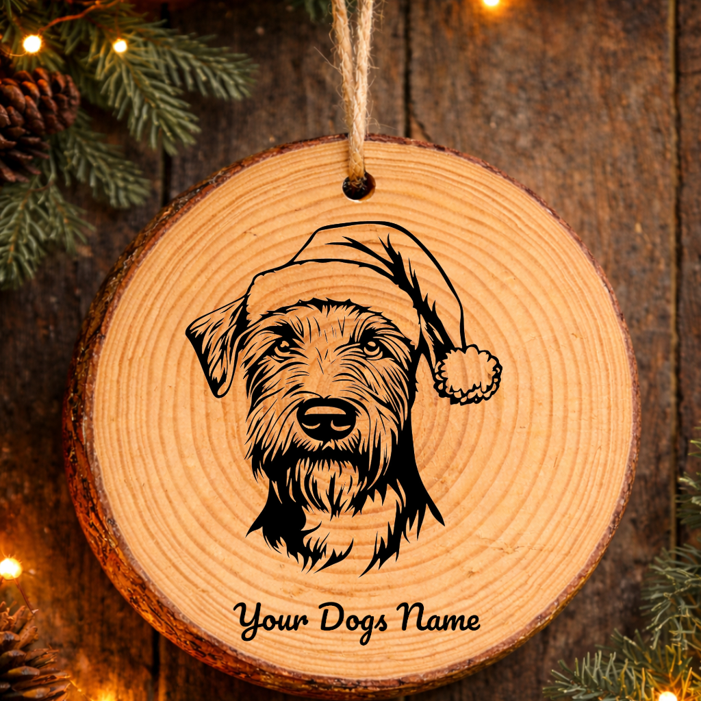 Irish Terrier Santa Hat Dog Rustic Pine Christmas Ornament