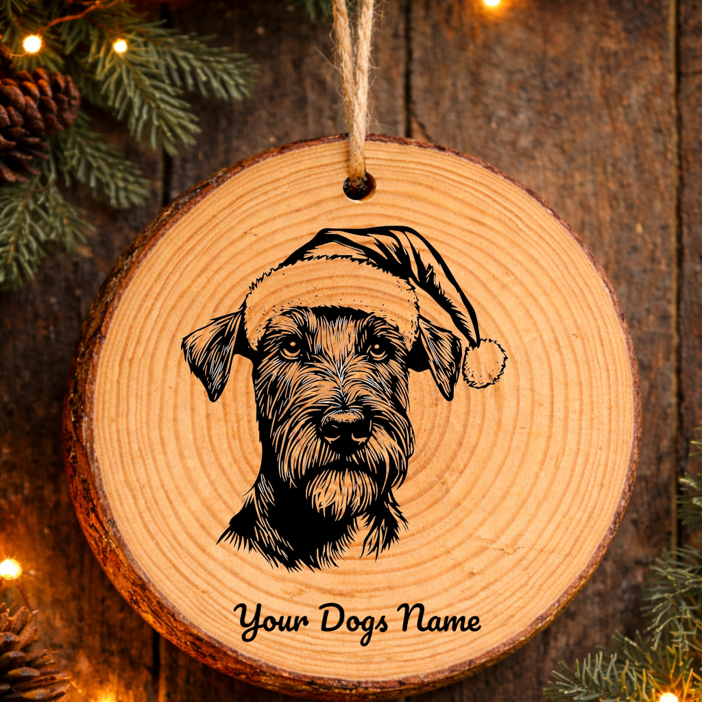 Irish Terrier Santa Hat Dog Rustic Pine Christmas Ornament