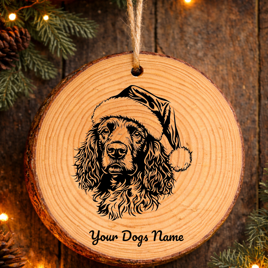 Irish Water Spaniel Santa Hat Dog Rustic Pine Christmas Ornament
