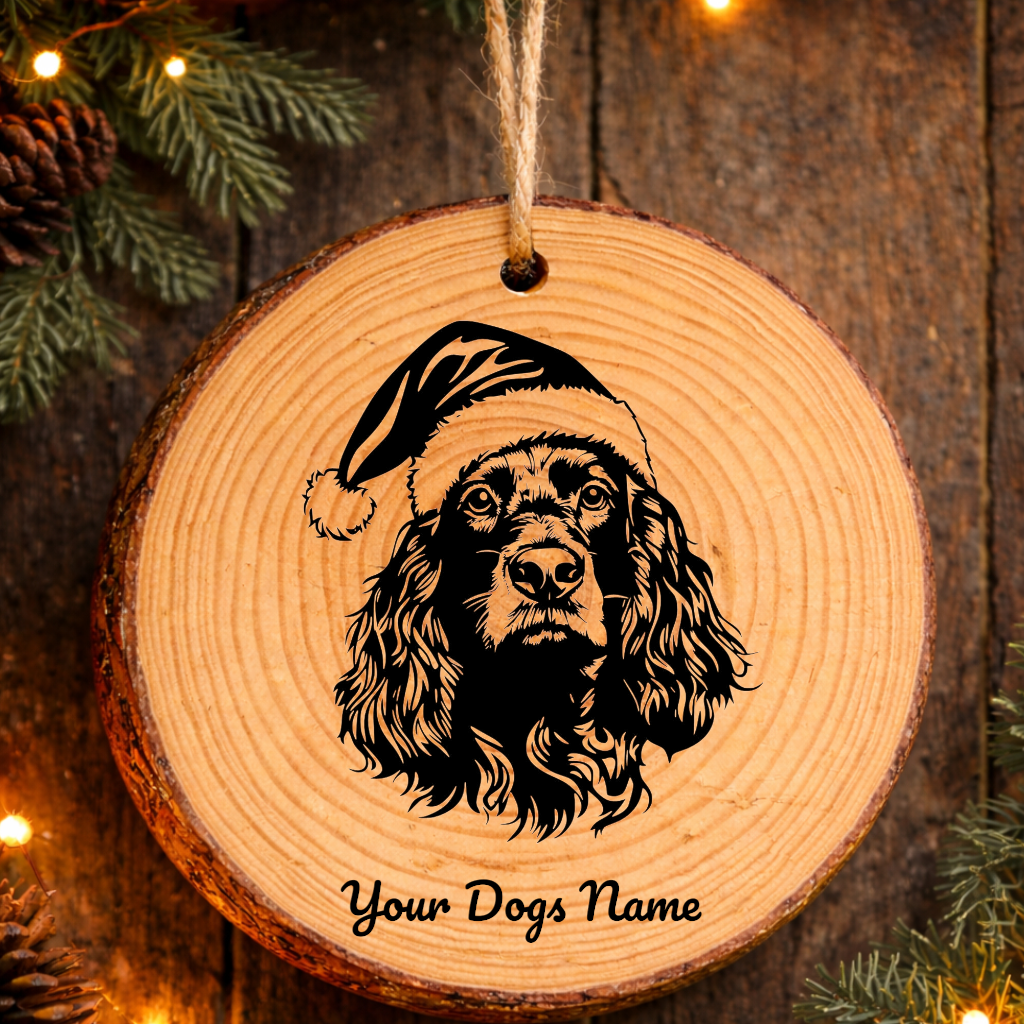 Irish Water Spaniel Santa Hat Dog Rustic Pine Christmas Ornament